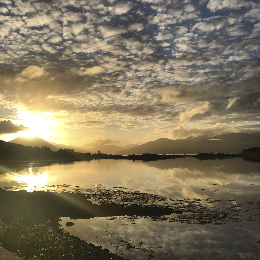 Sunrise across the bay from Eilean Iarmain Hotel.