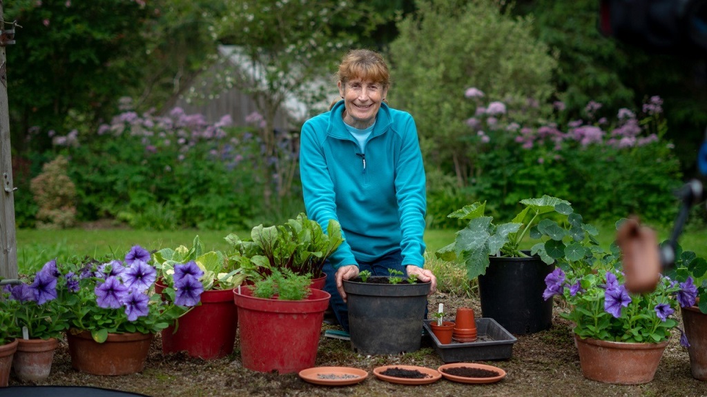 Carole Baxter in her Aberdeenshire garden  (Photo: Tern TV/BBC Scotland)