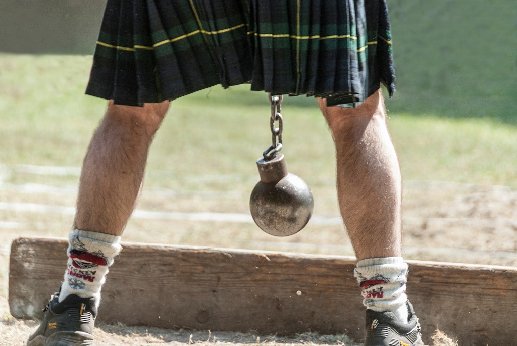 Scottish,Person,With,Kilt,And,Metal,Ball,Between,His,Legs