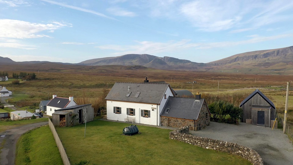 The exterior of Bealach Bothy, Staffin, Isle of Skye, in Scotland's Home of the Year (Photo: BBC Scotland)

Renovated croft house, Bealach Bothy is in Staffin on the Isle of Skye. The century-old property had been vacant for 15 years before owners Jo and Allan bought it in 2002. Small and quirky, the former croft house has been lovingly brought back to life. Bealach Bothy, Staffin, Isle of Skye - (C) IWC Media - Photographer: Liam Anderstrem