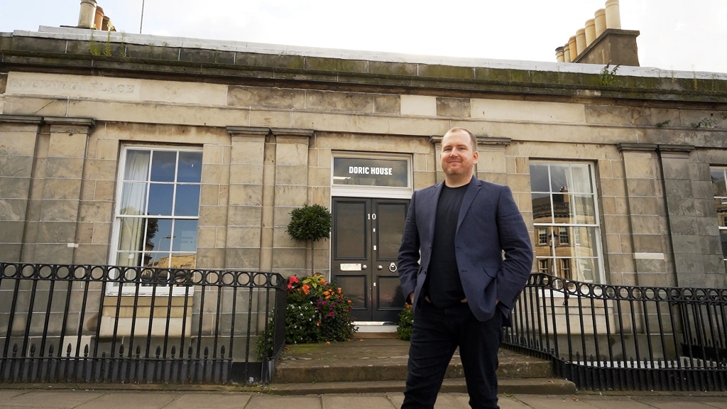 Homeowner Craig outside Doric House in Edinburgh's city centre. (Photo: IWC Media / Rory Dunning)