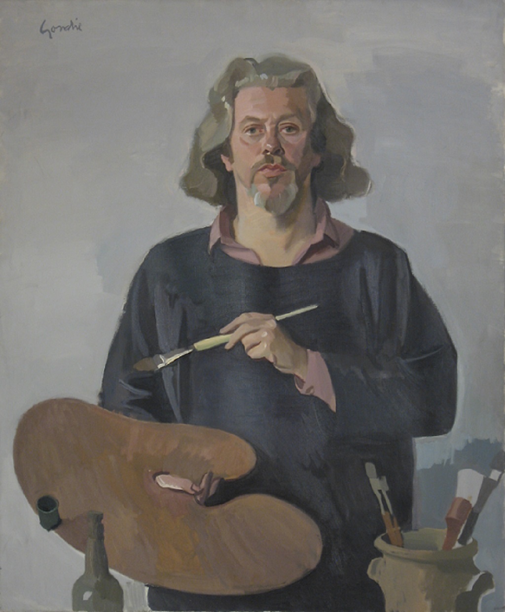 An Alexander Goudie self portrait with palette and black smock c. 1985 (Image: Goudie Estate)