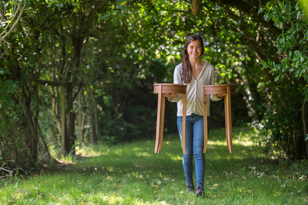 Anna Patxot with her finished end table designs