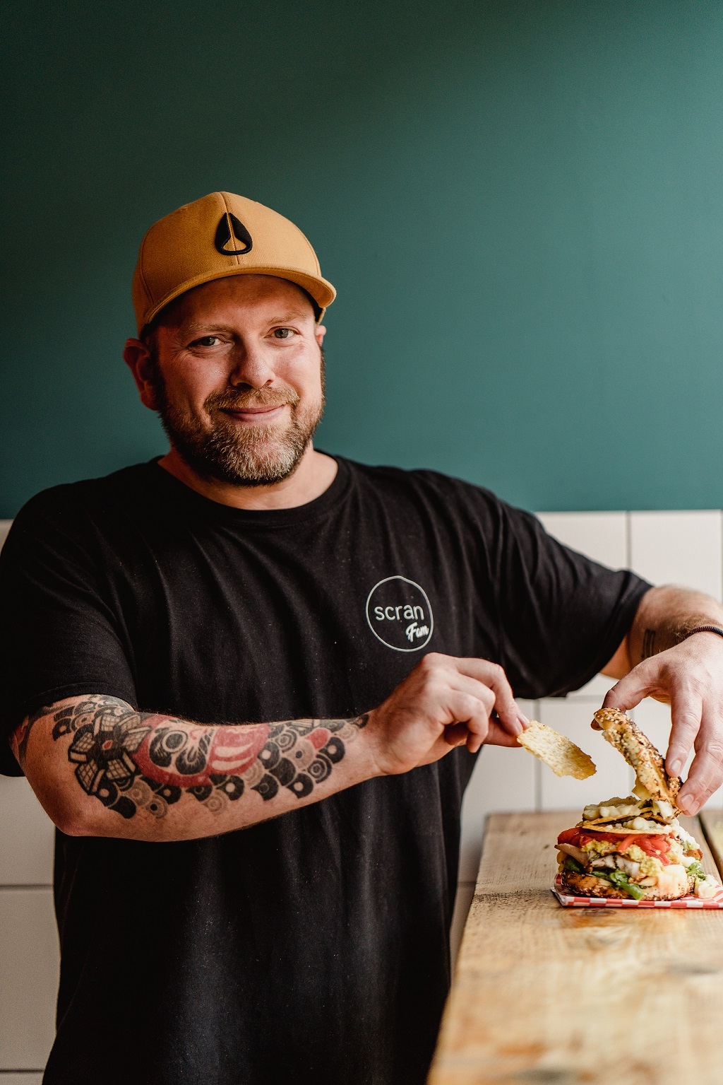 Chris Mears of Scran Glasgow with the Molto Bene Bagel (Photo: Marc Millar)