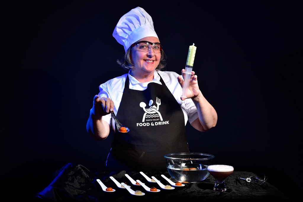 Carolyn McGill of Forth Valley Food Network demonstrating the fun of molecular gastronomy.