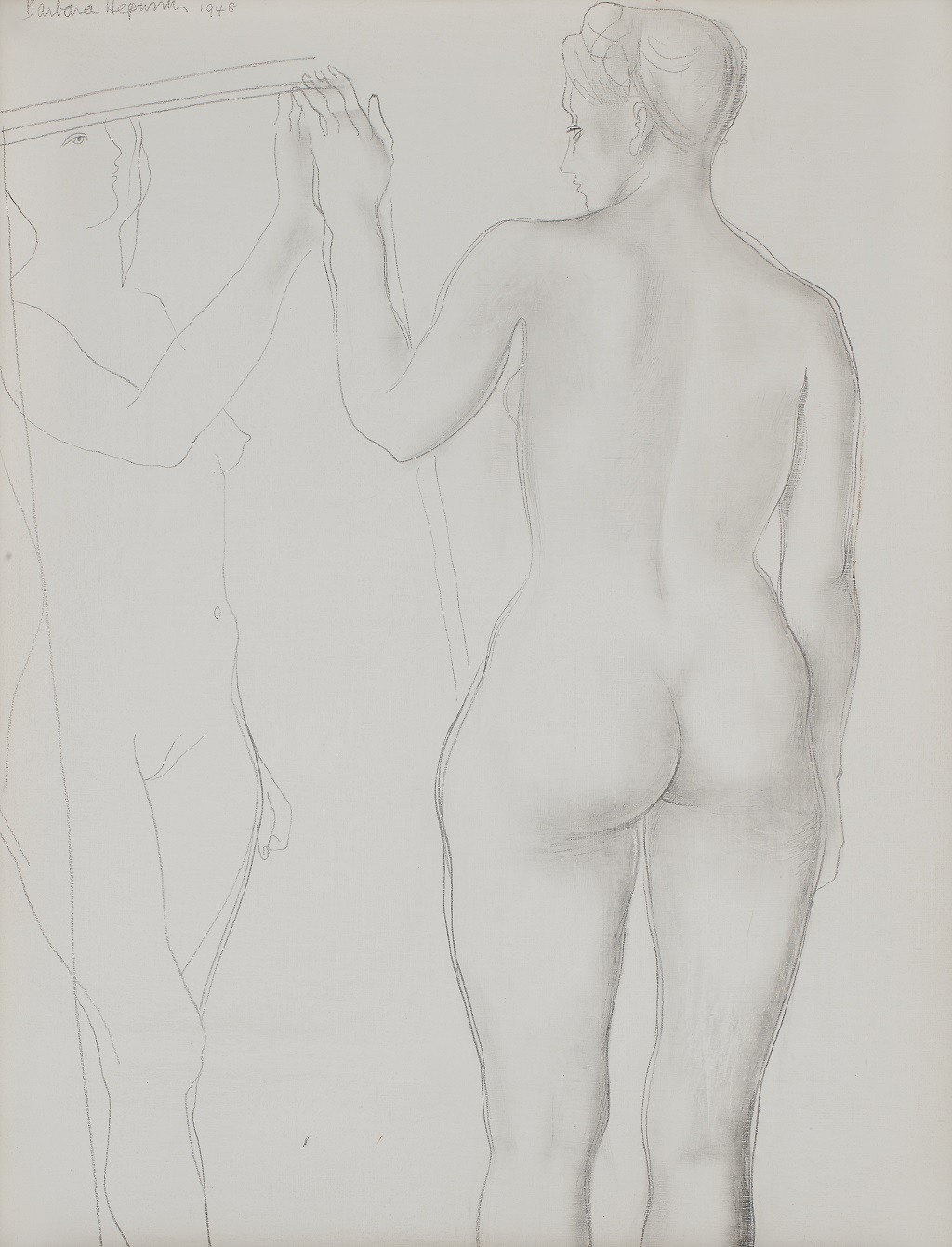 Dame Barbara Hepworth - Figure in Mirror, sketch, unframed 