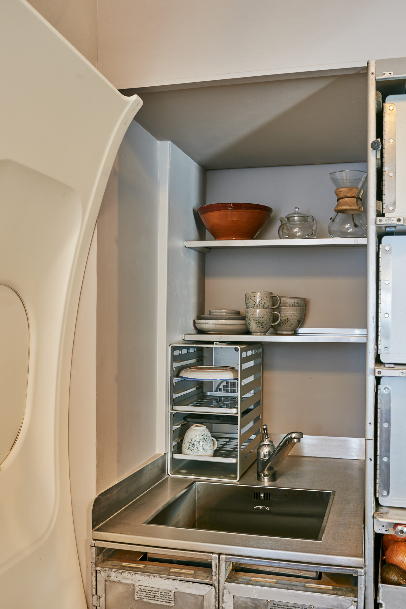The Boeing 737 galley was transformed into a working kitchen