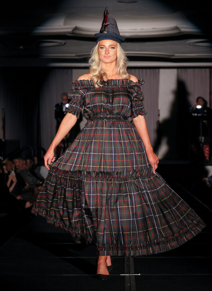 WASHINGTON, DC - APRIL 01: A model wears Miss Scotland on the runway at the Dressed to Kilt 20th Anniversary Fashion show &amp; Gala at Omni Shoreham Hotel on April 01, 2023 in Washington, DC. (Photo by Jemal Countess/Getty Images for Friends of Scotland)