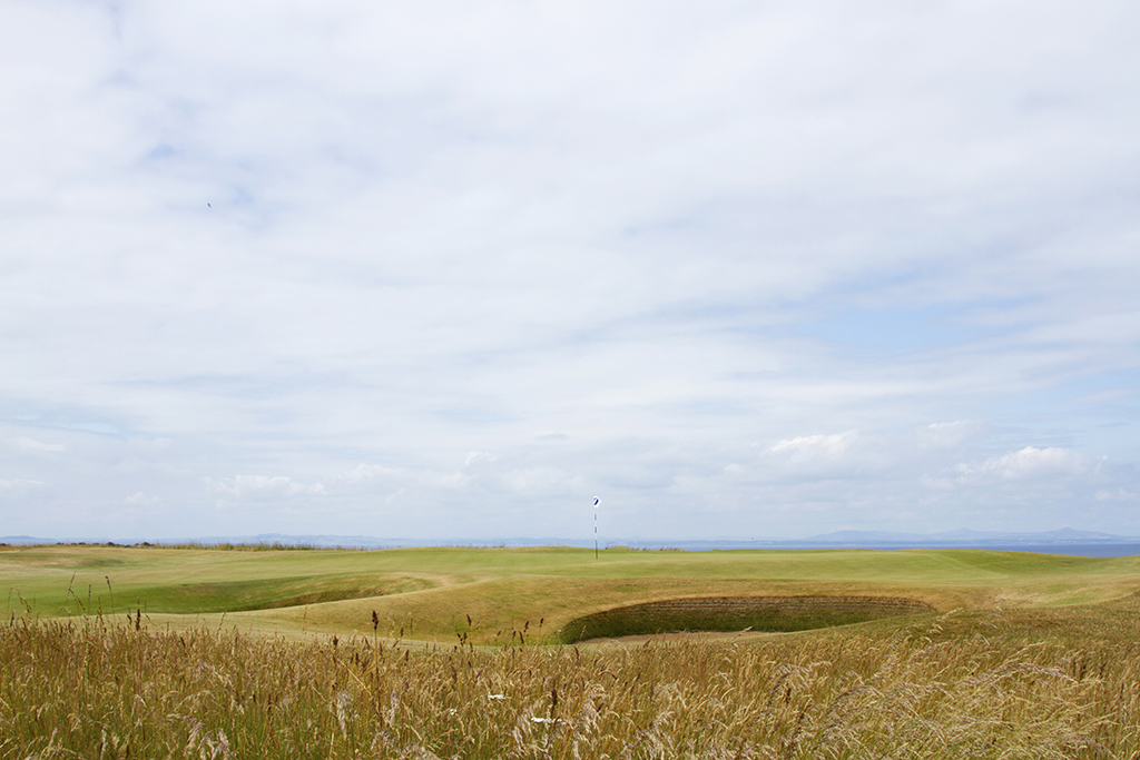 Gullane, Scotland - July 16, 2013 : Iconic tall grasses and deep bunkers at Muirfield Golf Course in Gullane, Scotland before the 2013 British Open