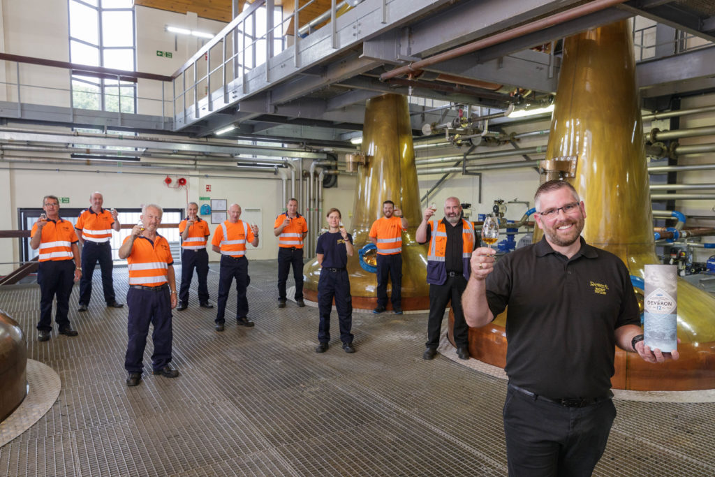 ABERDEEN, SCOTLAND, AUGUST 19TH 2020: MacDuff Distillery is celebrating its 60th anniversary on 1st September. 

Pictured: Jamie Winfield with his team of operators


(Photo: Ross Johnston/Newsline Media)