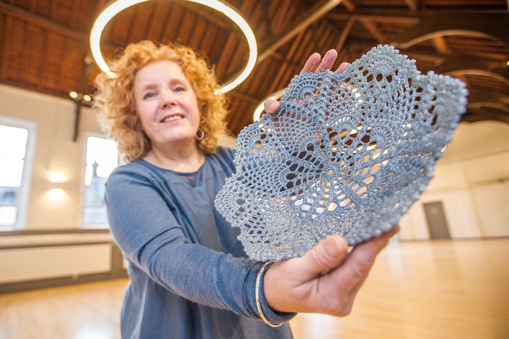 WASPS Inverness 

The first major creative hub opens in the Highlands. The Inverness Creative Academy sees the first tennents working on their pieces.

Pictured is Catherine Carr holding a piece  crocheted glass.