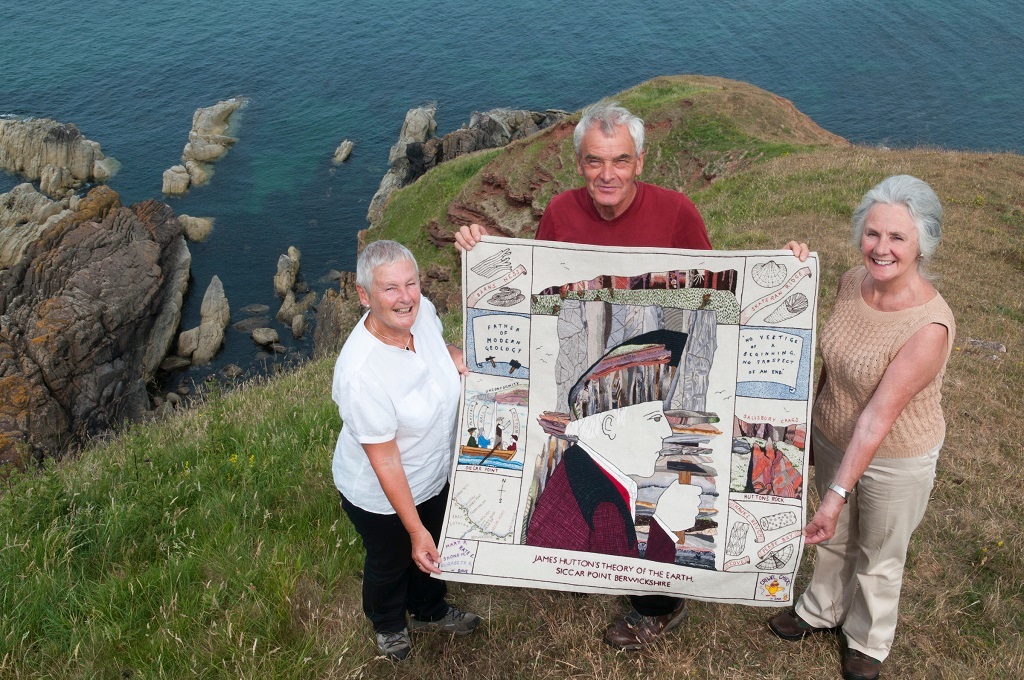 Crewel Chicks Stitching group portrait for the Great Tapestry of Scotland project. Photographed with the panel of James Hutton at Siccar Point in Berwickshire, Scotland
www.scotlandstapestry.com

pictures by Alex Hewitt