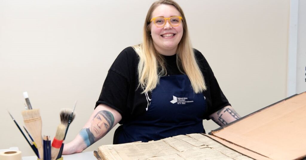 Newspaper conservator Claire Hutchison.