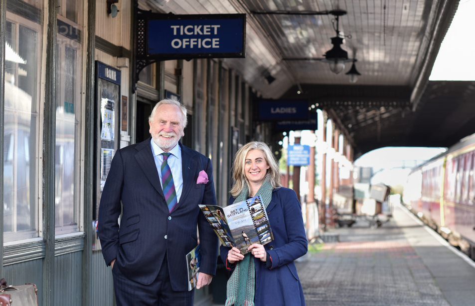 Jenni at work at VisitScotland film guide launch with actor James Cosmo.