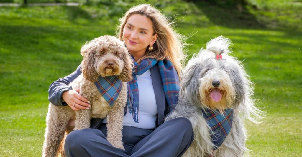 Biddy the cockapoo, Rachel Charters (EL100 supporter) and Jess the Bearded Collie. Credit: Mike Wilkinson