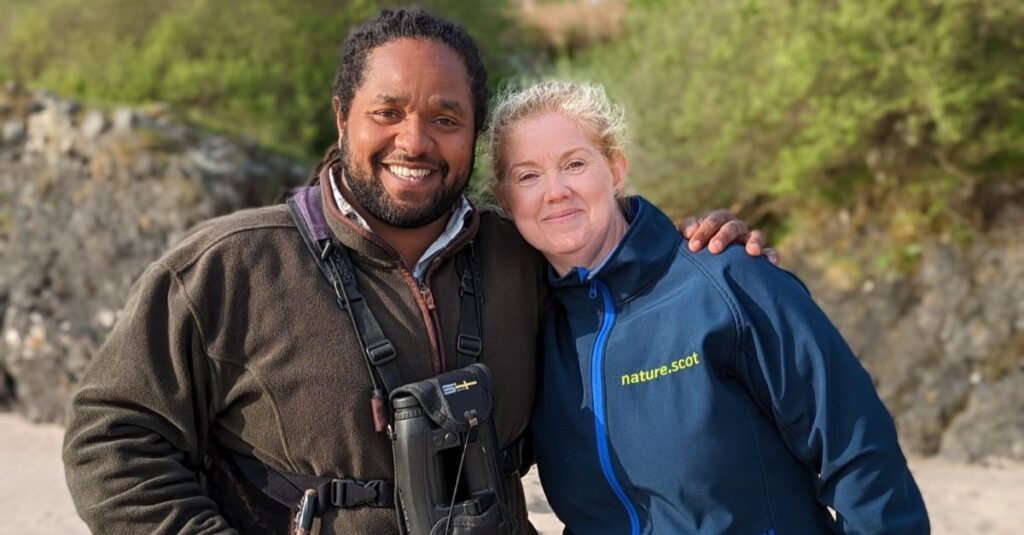 Jane Dodd during an interview about flapper skate for Countryfile with Hamza Yassin.