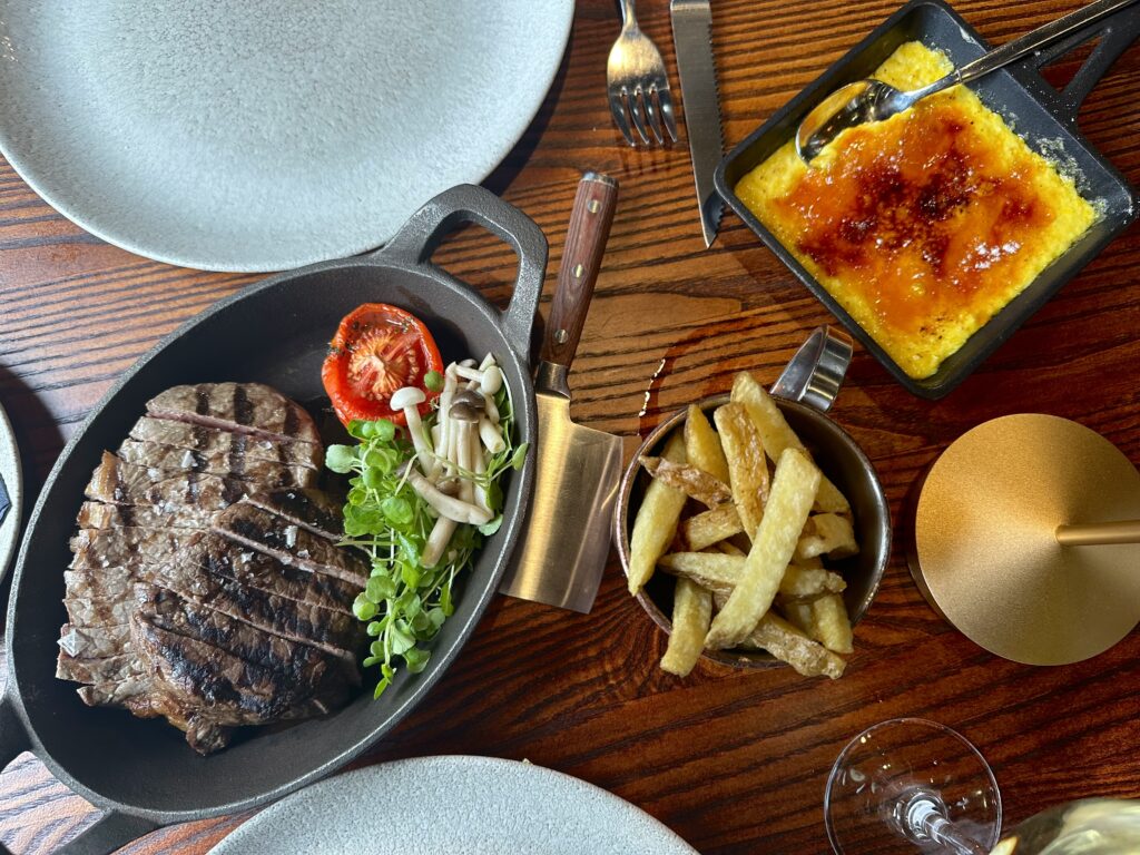 Fillet and sirloin served with hand-cut chips and a side of corn brûlée (torched at your table!) [Rosie Morton]