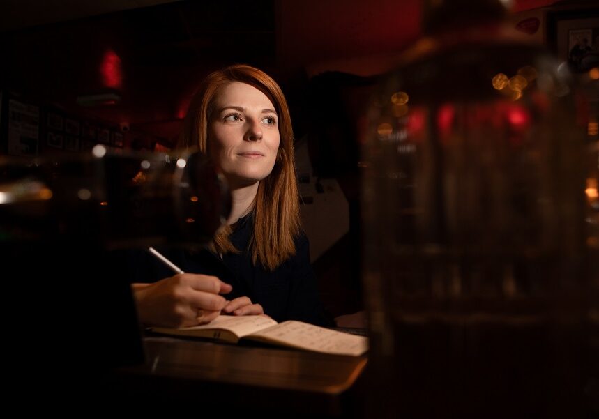 RCS graduate Krysty Wilson-Cairns in the Toucan bar in Soho where she wrote her first script (Photo:  Robert McFadzean / RCS)