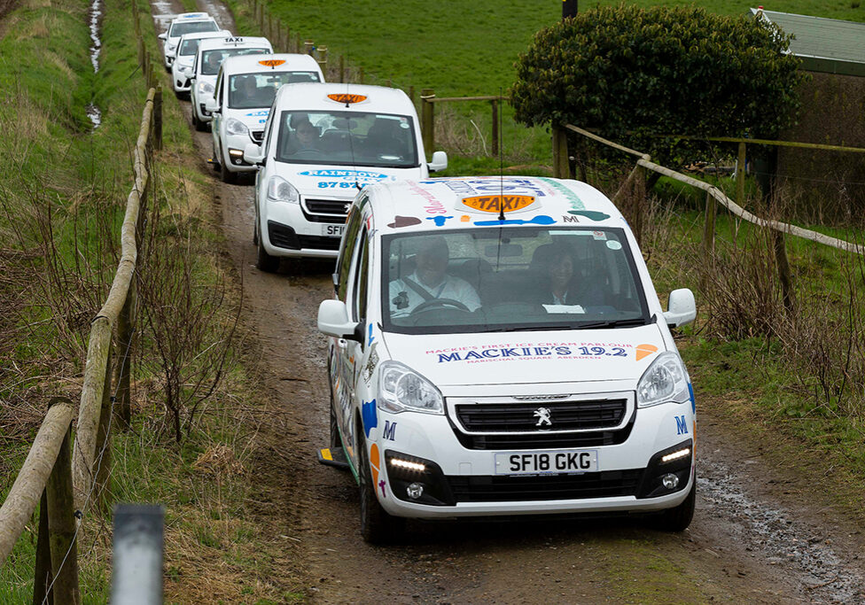The Rainbow Taxis cabbies make their way to the Mackies' farm