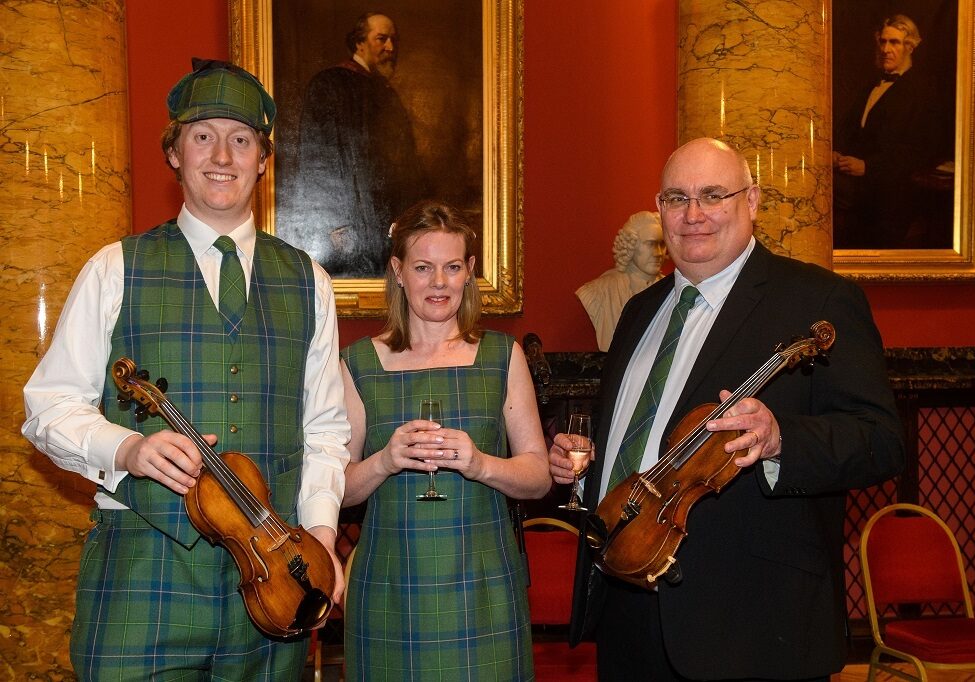 The Sherlock Holmes tartan's launch night at The Royal College of Physicians, Edinburgh, with Great,Great,Great Step Grandson Harry Chamberlain and Great-Great step granddaughter Tania Henzell