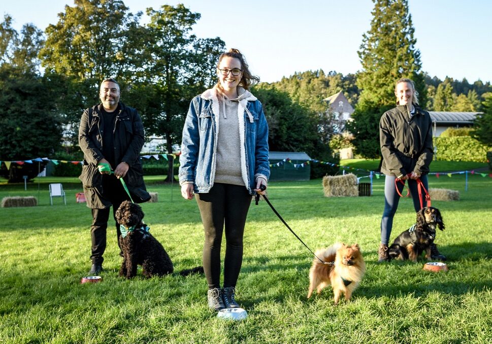 WARNING: Embargoed for publication until 00:00:01 on 10/12/2021 - Programme Name: Scotland's Best Dog - TX: 16/12/2021 - Episode: n/a (No. 5) - Picture Shows: 'Angus' a one-year-old Black Goldendoodle and his owner Tony from Glasgow; 'Bear' a two-year-old Pomeranian and her owner Meagh from Dumfries and Galloway; and 'Poppy' a two-year-old working Cocker Spaniel and her owner, Olympic swimmer Hannah Miley from Aberdeen.   - (C) Red Sky Productions - Photographer: Thomas Skinner