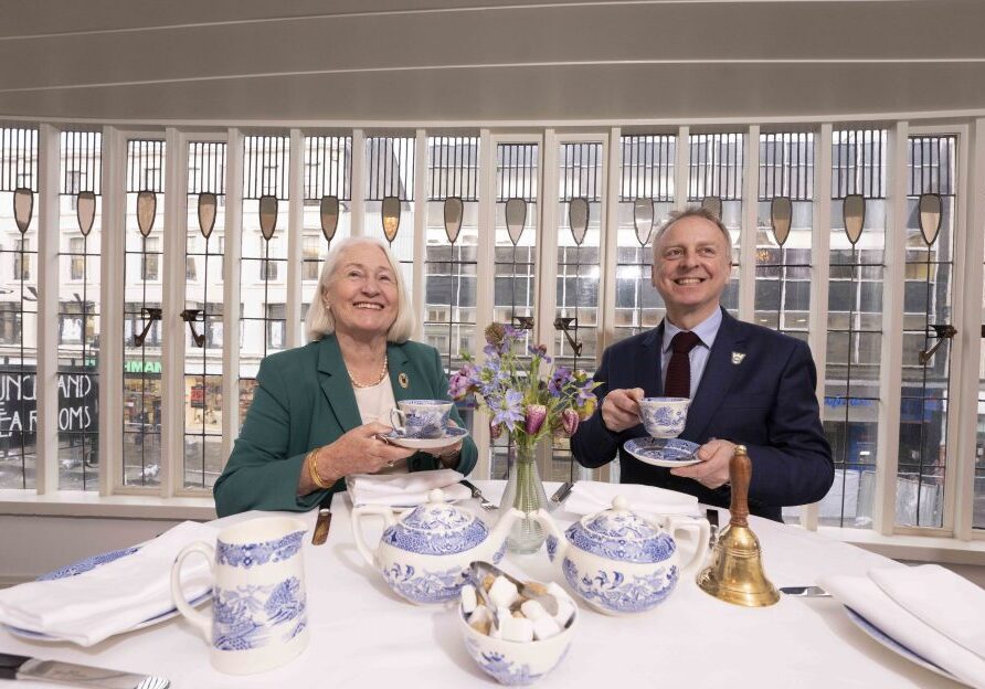 Celia Sinclair Thornquist MBE Founder and Past Chair and of the Willow Tea Rooms Trust with National Trust for Scotland Chief Executive Philip Long OBE. Gibson Digital / National Trust for Scotland.
