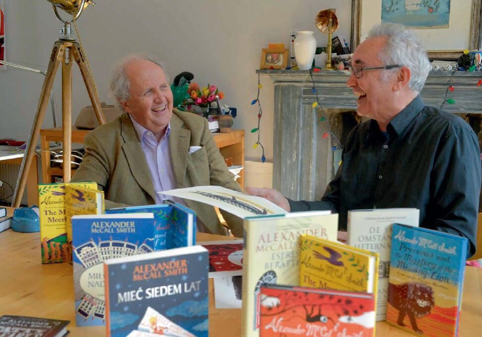 AMS2 Alexander McCall Smith with Iain McIntosh, whose illustrations appear
on the covers of many of the author’s novels (Photo: Angus Blackburn)