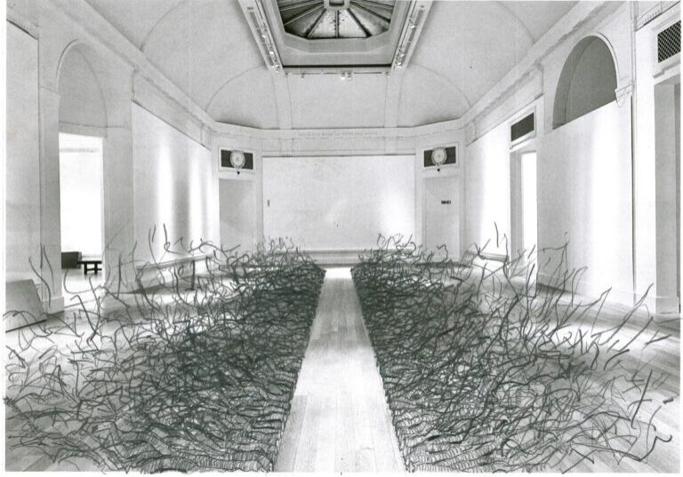 Andy Goldsworthy, Proposal drawing for Oak Passage, Royal Scottish Academy, Edinburgh, 2024, pencil on photocopied image. Courtesy of the Artist