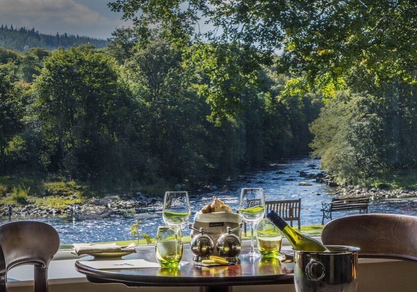 Banchory Lodge's dining room view of the river