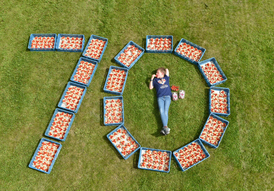 500 strawberry tarts using fresh strawberries produced by Scotty Brand in Perthshire are displayed to mark the 70 years of the Queen’s service and the start of strawberry season. The individual portion tarts will be made from cold set custard and topped with the Scotty Brand strawberries grown by Bruce Farms.

Benjamin Byers aged 9 enjoys the perfect taste of summer.