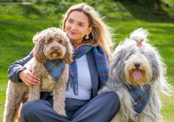 Biddy the cockapoo, Rachel Charters (EL100 supporter) and Jess the Bearded Collie. Credit: Mike Wilkinson