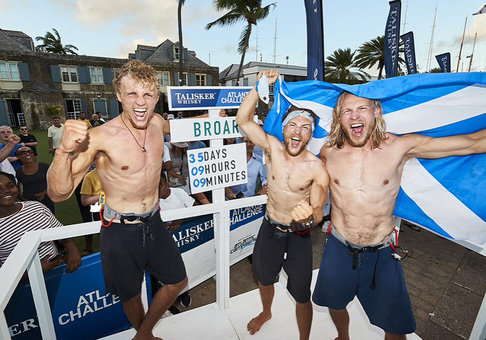 Lachlan, Jamie and Ewan MacLean are met by many well-wishers in Antigua. [Atlantic Campaigns]