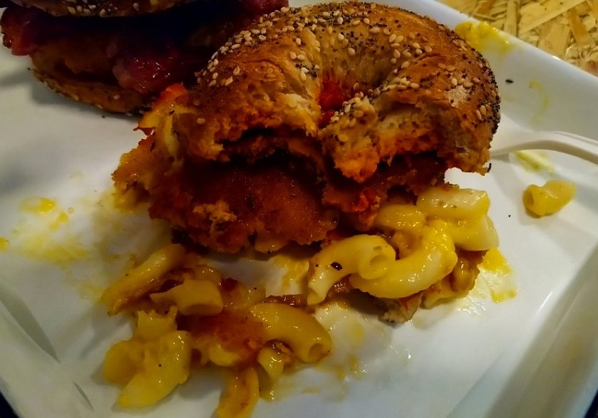 The tasty vegan mac and cheese fritter bagel