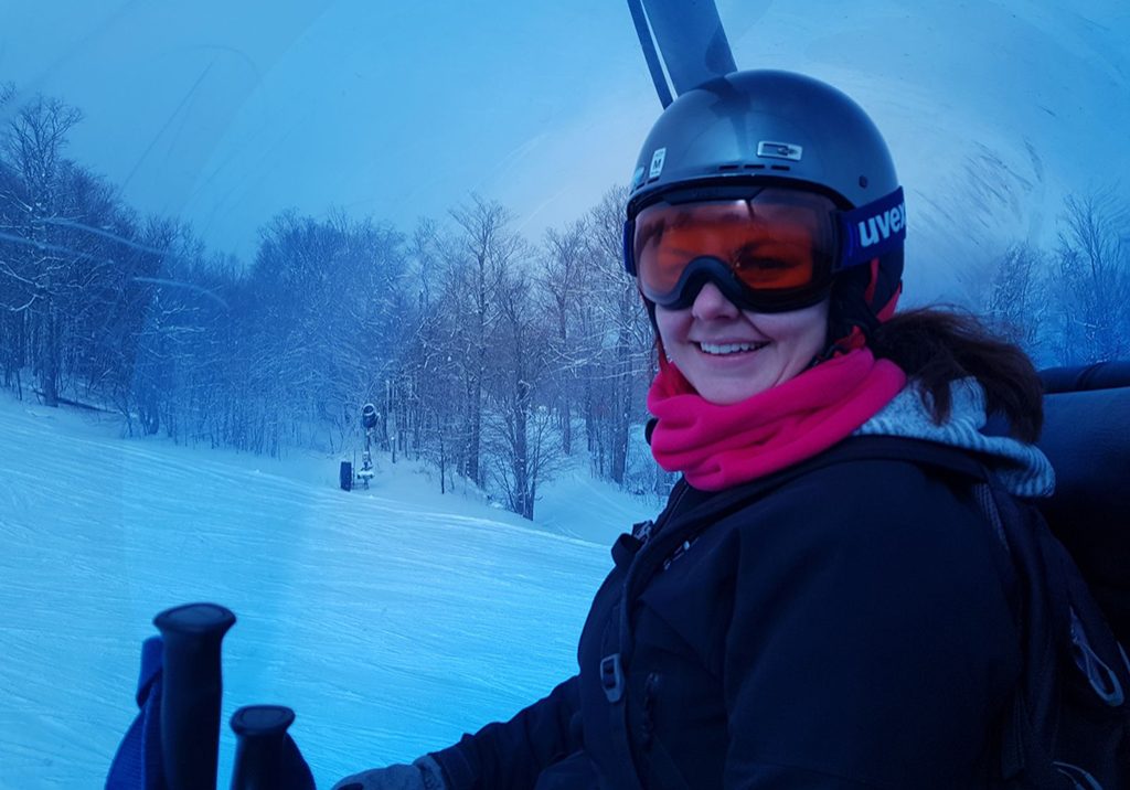 Fiona Hendrie takes the bubble lift at Mount Snow