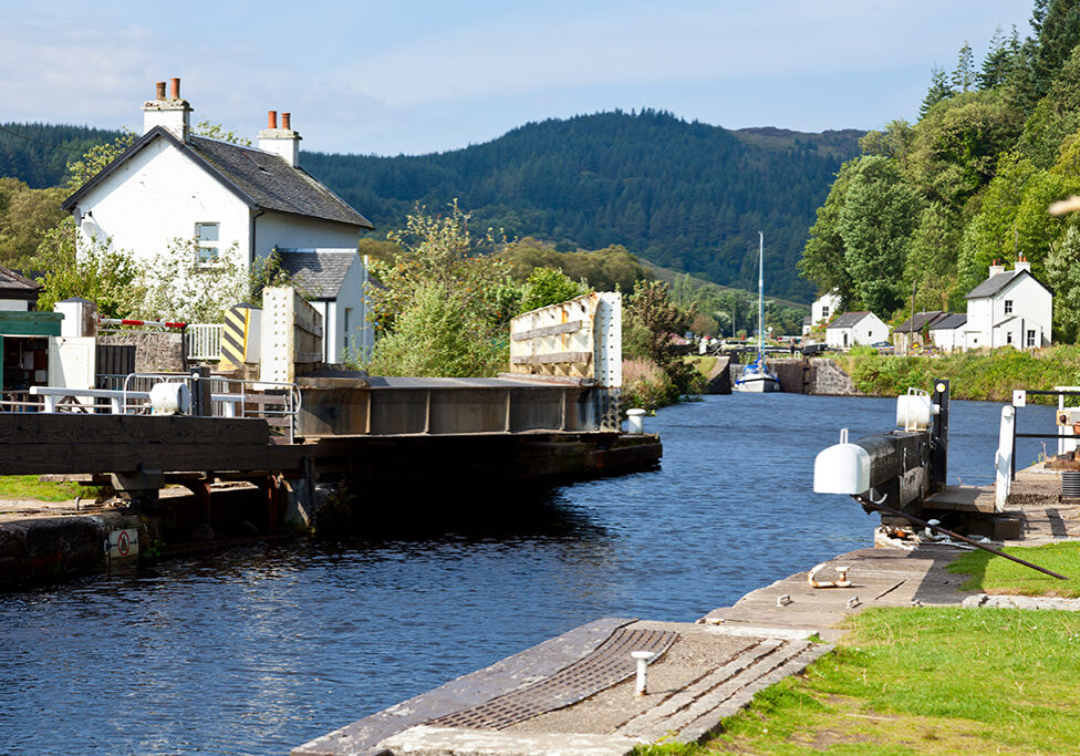 A canal lock at Cairnbaan Bridge on the Crinan Canal