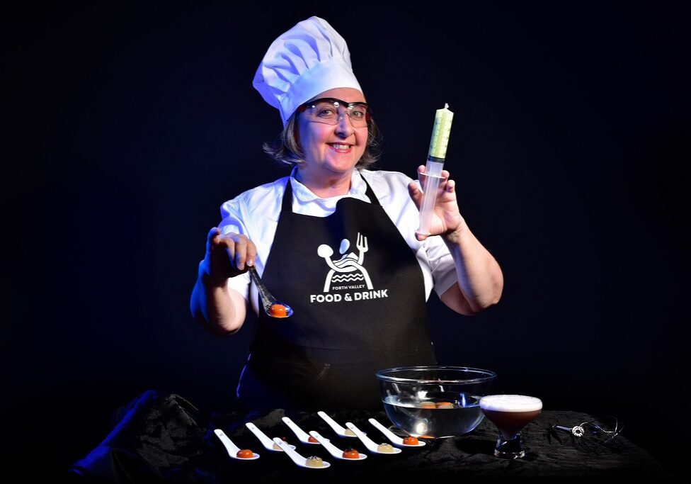 Carolyn McGill of Forth Valley Food Network demonstrating the fun of molecular gastronomy.