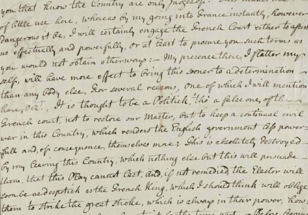 Letter from Bonnie Prince Charlie to the Scottish
Chiefs, justifying his reasons for leaving Scotland
after the Battle of Culloden, 28 April 1746
(Photo: Royal Archives / © Her Majesty
Queen Elizabeth II 2018)