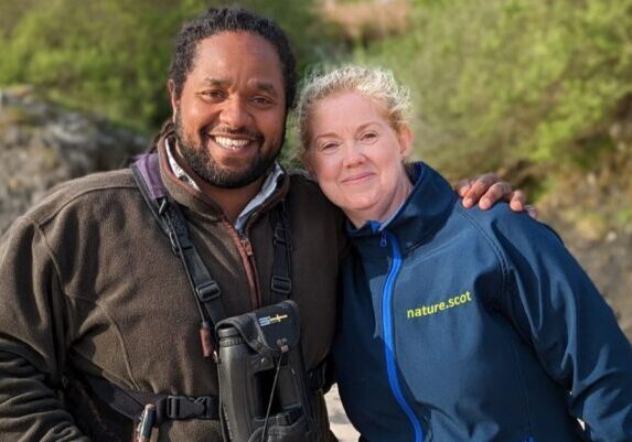 Jane Dodd during an interview about flapper skate for Countryfile with Hamza Yassin.