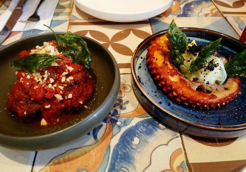 The aubergine 'meatballs' and charred octopus 