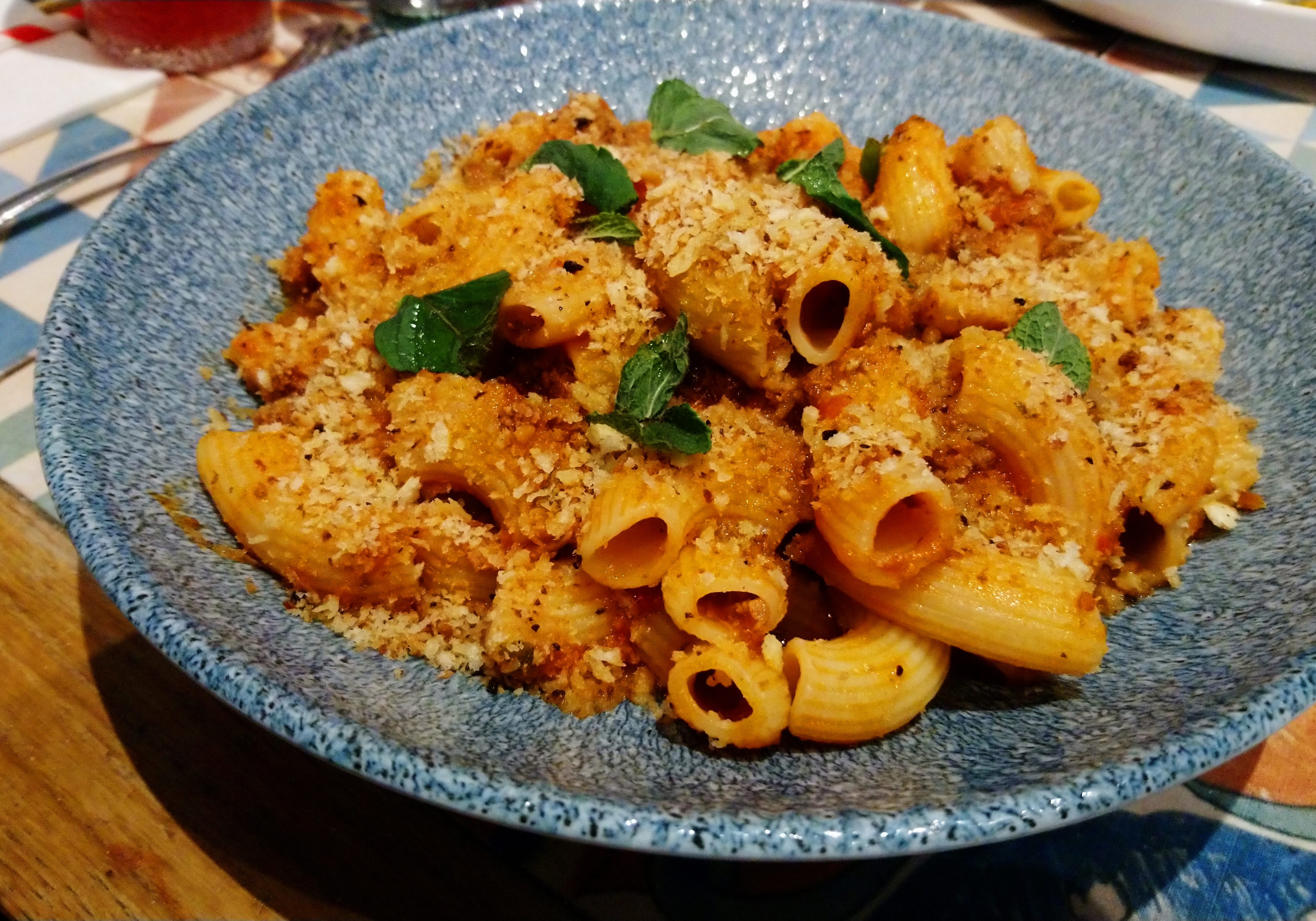 Rigatoni and spicy lamb sausage ragu