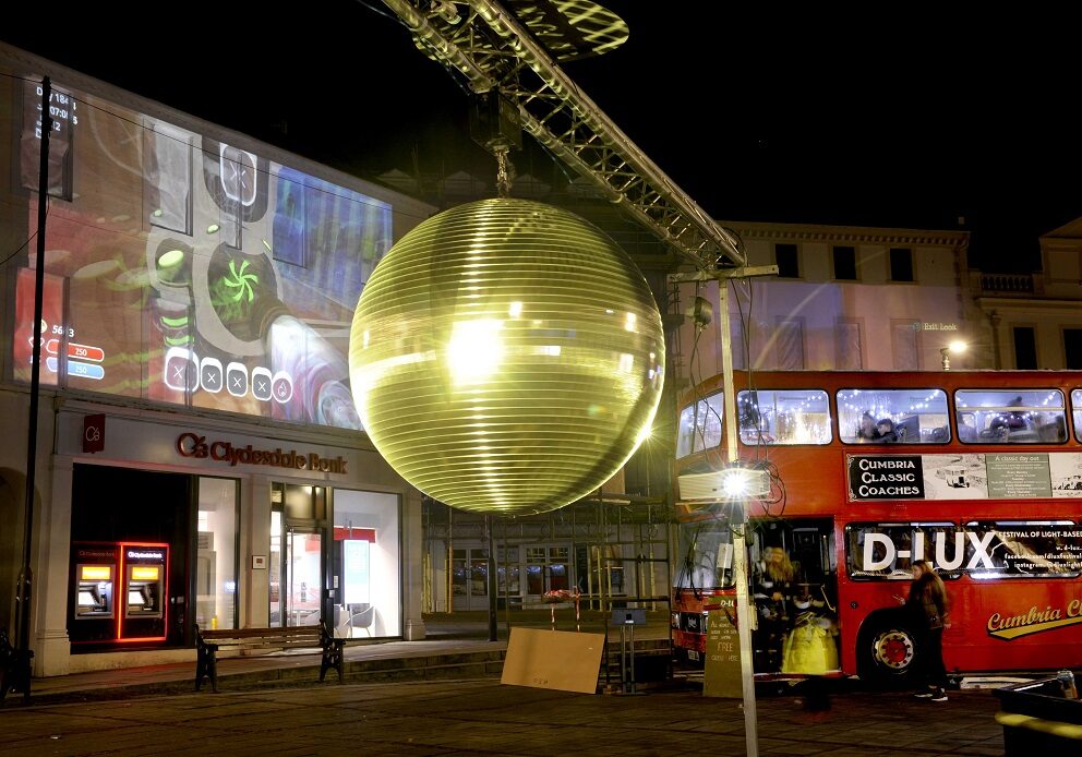 Part of the D-Lux outdoor computer games and lighting installation / event in Dumfries town centre.  
(Photo: Colin Hattersley Photography) 