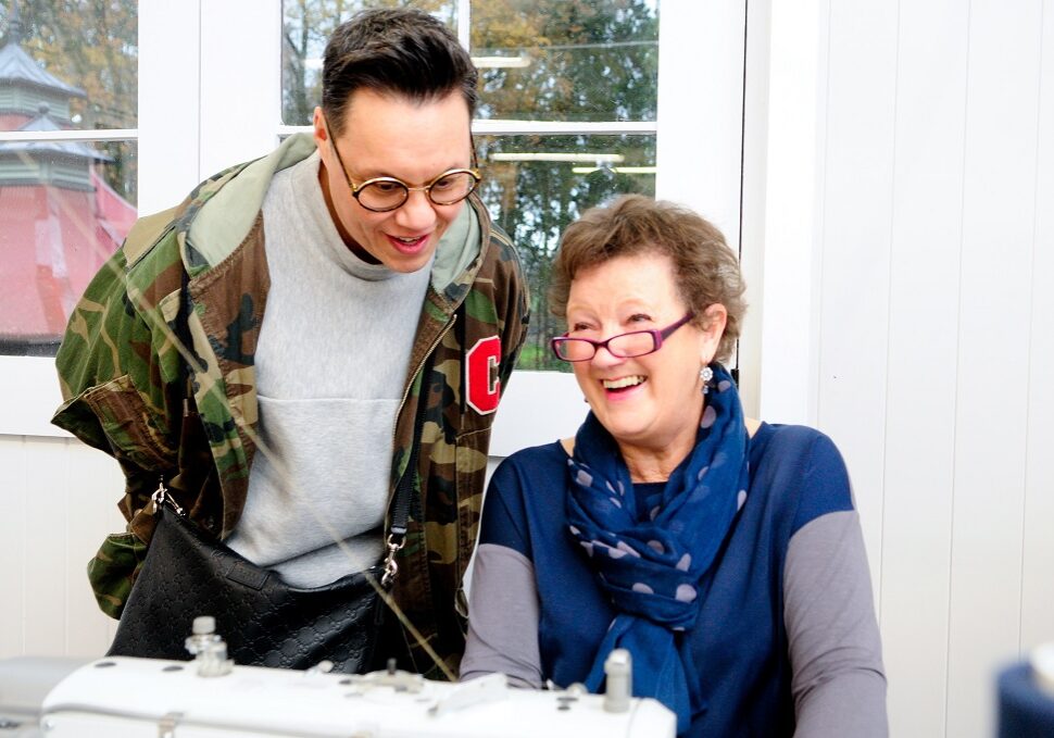 Elaine Ewing shows Gok Wan what she has learnt through the Future Textiles programme