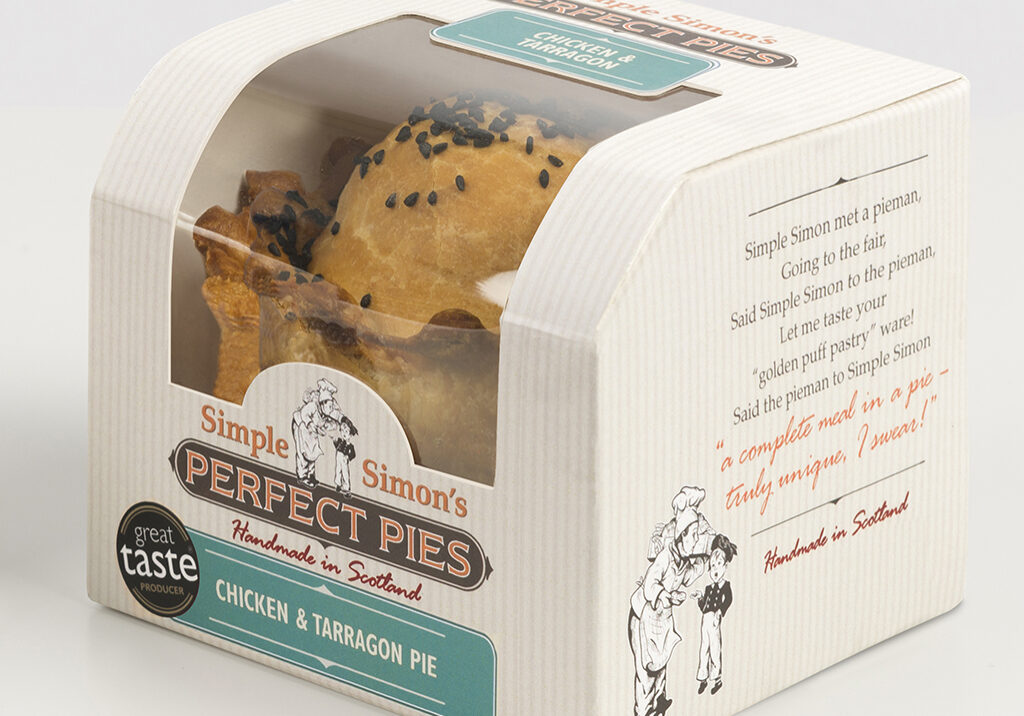 The Simple Simon's chicken and tarragon pie, in its new cardboard pack