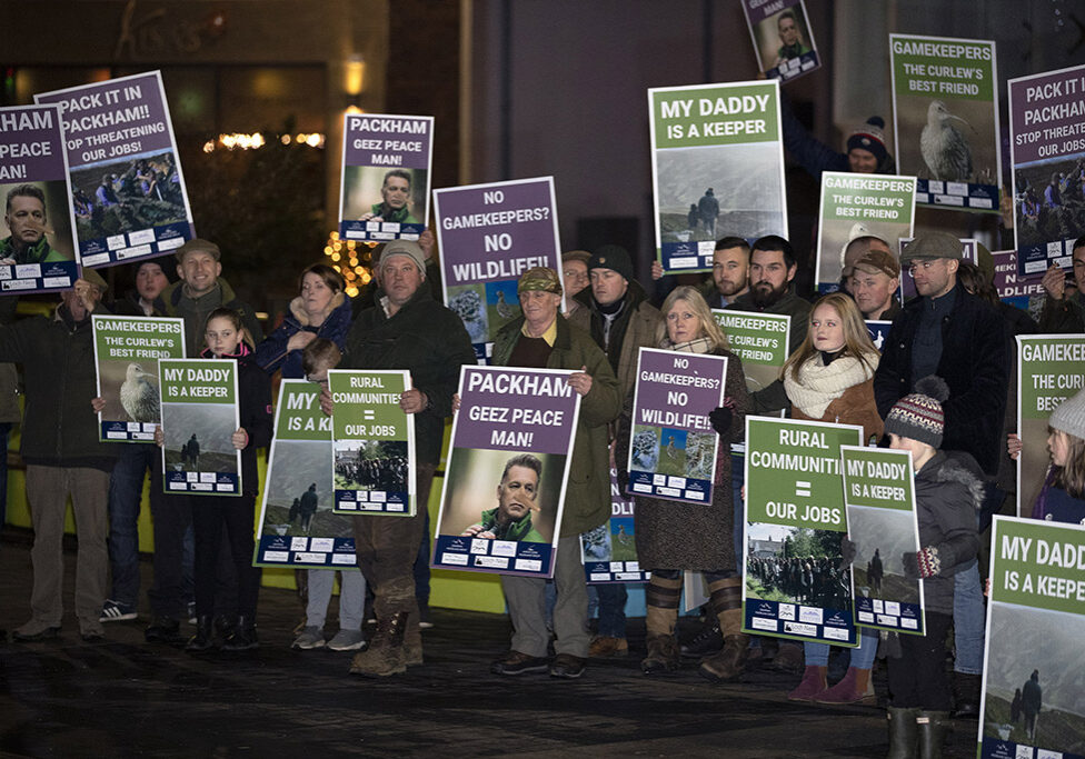 Protestors gather at Perth Concert Hall where Chris Packham was speaking (Photo: Graeme Hart /
Perthshire Picture Agency)