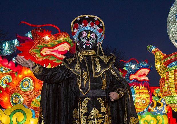 A Face Changer at the Giant Lanterns of China 