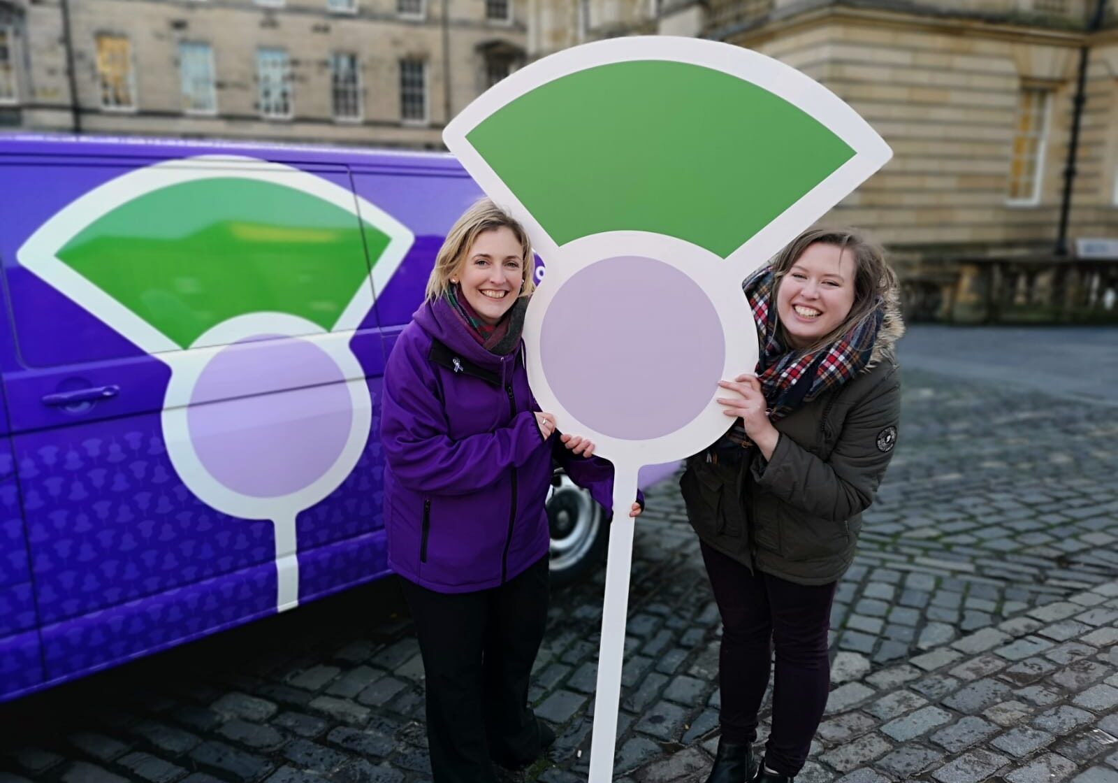 FionaBrown and supporter Louise with the PanCanVan in Edinburgh