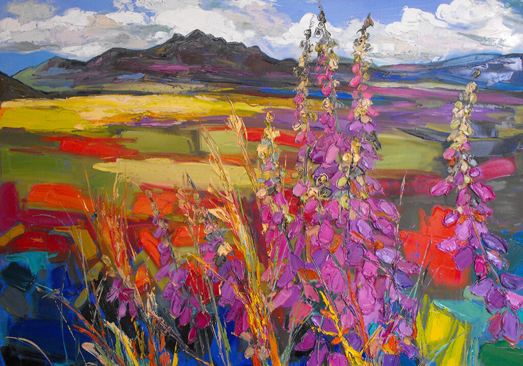 Foxgloves with Ben Loyal, Sutherland, by Judith Bridgland