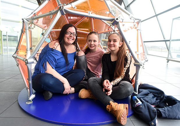 Lisa Malcolm, Makenzi Smith and Kacey McMillan at Glasgow Science Centre. Kacey is Lisa’s daughter and Makenzi is a Kacey’s friend. 