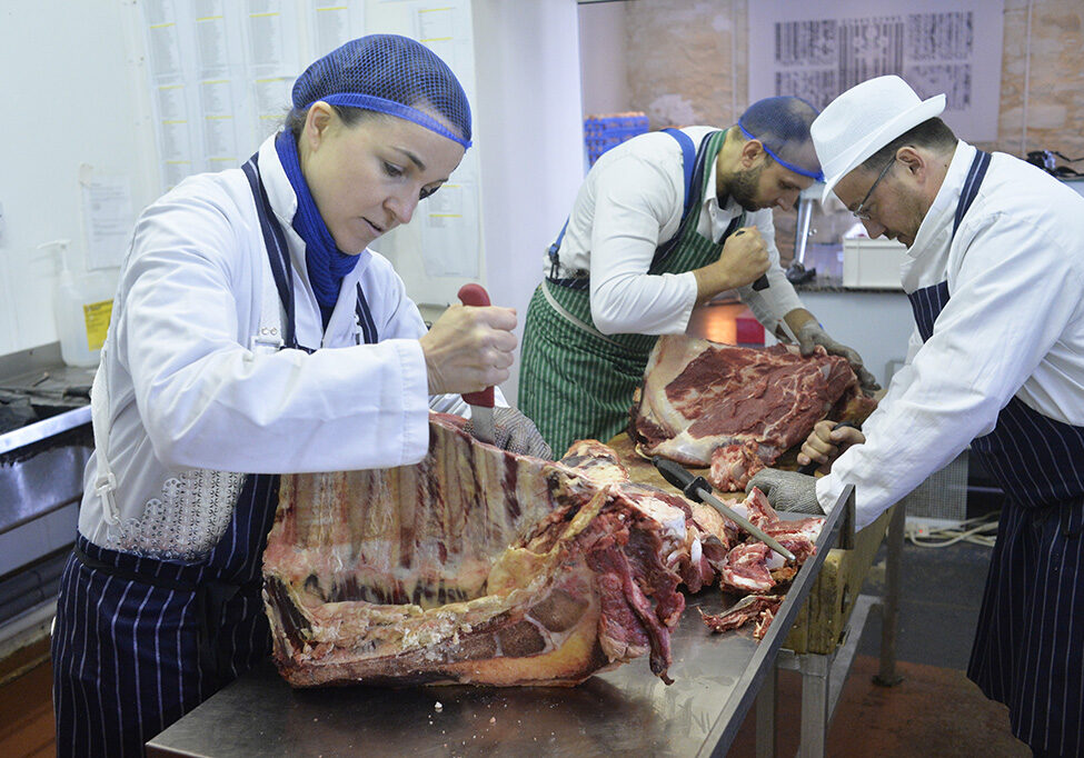 Louise Gray helps with the butchery of the Griersons’ cattle (Photo: Angus Blackburn)