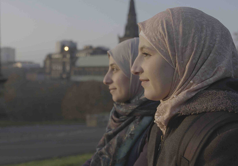Hiba, and her mother, Sanaa, at the Necropolis in Glasgow, will appear in The Trojans